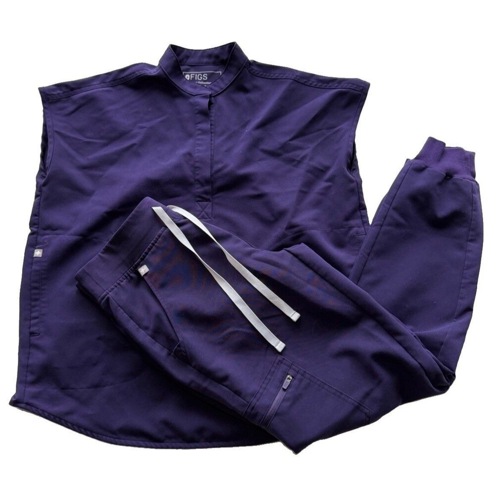 Figs Women's Purple Jam Scrub Set Size XXS Rafaela Top & XS/P Zamora Jogger